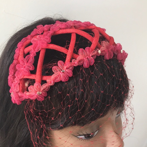 Vintage Red Netted Headband